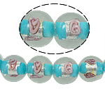 Perles murano feuille d'argent, chalumeau, Rond, bleu, 14mm, Trou:Environ 1.5mm, 100PC/sac, Vendu par sac