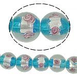 Perles murano feuille d'argent, chalumeau, Rond, bleu, 14mm, Trou:Environ 1.5mm, 100PC/sac, Vendu par sac