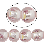 Abalorios de Cristal de Murano con Plata, Esférico, lámina de plata, Rosado, 14mm, agujero:aproximado 1.5mm, 100PCs/Bolsa, Vendido por Bolsa