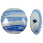 Ruční Lampwork korálky, Vinuté, Flat Round, modrý, 16x8mm, Otvor:Cca 2mm, 100PC/Bag, Prodáno By Bag
