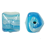 Perles murano faites à la main , chalumeau, tube, bleu, 14x16x13mm, Trou:Environ 2.5mm, 100PC/sac, Vendu par sac