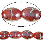 Perles murano feuille d'argent, chalumeau, ovale plat, rouge, 16x21x9mm, Trou:Environ 1.5mm, 100PC/sac, Vendu par sac