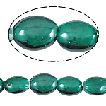 Perles murano feuille d'argent, chalumeau, ovale, vert, 16x21x9mm, Trou:Environ 1.5mm, 100PC/sac, Vendu par sac