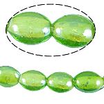 Abalorios de Cristal de Murano con Plata, Óvalo, lámina de plata, verde, 16x21x9mm, agujero:aproximado 1.5mm, 100PCs/Bolsa, Vendido por Bolsa