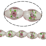 Perles murano feuille d'argent, chalumeau, ovale, blanc, 10x15mm, Trou:Environ 2mm, 100PC/sac, Vendu par sac