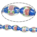 Perles murano feuille d'argent, chalumeau, ovale, bleu, 10x15mm, Trou:Environ 2mm, 100PC/sac, Vendu par sac