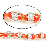 Perles murano feuille d'argent, chalumeau, ovale, rouge, 10x15mm, Trou:Environ 2mm, 100PC/sac, Vendu par sac