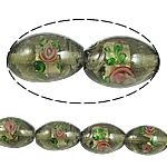 Perles murano feuille d'argent, chalumeau, ovale, gris, 10x15mm, Trou:Environ 2mm, 100PC/sac, Vendu par sac