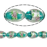Silberfolie Lampwork Perlen, oval, blau, 10x15mm, Bohrung:ca. 2mm, 100PCs/Tasche, verkauft von Tasche