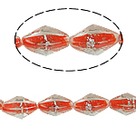 Perles murano feuille d'argent, chalumeau, Bicône, rouge, 13x25mm, Trou:Environ 2.5mm, 100PC/sac, Vendu par sac