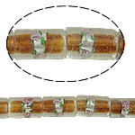 Perles murano feuille d'argent, chalumeau, tube, Jaune, 10x16mm, Trou:Environ 2mm, 100PC/sac, Vendu par sac