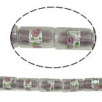 Perles murano feuille d'argent, chalumeau, tube, 10x16mm, Trou:Environ 2mm, 100PC/sac, Vendu par sac