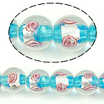 Perles murano feuille d'argent, chalumeau, Rond, bleu, 12mm, Trou:Environ 2mm, 100PC/sac, Vendu par sac