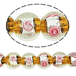 Perles murano feuille d'argent, chalumeau, Rond, orange, 12mm, Trou:Environ 2mm, 100PC/sac, Vendu par sac