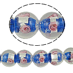 Perles murano feuille d'argent, chalumeau, Rond, bleu, 12mm, Trou:Environ 2mm, 100PC/sac, Vendu par sac