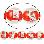 Perles murano feuille d'argent, chalumeau, Rond, rouge, 12mm, Trou:Environ 2mm, 100PC/sac, Vendu par sac