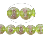 Perles murano feuille d'argent, chalumeau, Rond, vert, 12mm, Trou:Environ 2mm, 100PC/sac, Vendu par sac