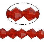 Contas de cristal bicone, facetada, vermelho cristal, 6x6mm, Buraco:Aprox 0.8-1.2mm, comprimento 10.5 inchaltura, 10vertentespraia/Bag, vendido por Bag