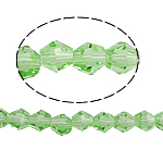Bicone Crystal Beads, faceted, Peridot, 5x5mm, Hole:Approx 0.5mm, Length:11.5 Inch, 10Strands/Bag, Sold By Bag