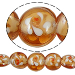 Goldsand Lampwork Perlen, flache Runde, 15x12.50mm, Bohrung:ca. 1.5mm, Länge:14.5 ZollInch, 5SträngeStrang/Tasche, verkauft von Tasche