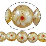 Gold Sand Lampwork Beads, Flat Round, 15x12.50mm, Hole:Approx 1.5mm, Length:14 Inch, 5Strands/Bag, Sold By Bag