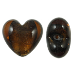 Perles murano feuille d'argent, chalumeau, coeur, couleur de café, 28x26x18mm, Trou:Environ 2.5mm, 100PC/sac, Vendu par sac