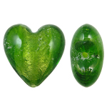 Perles murano feuille d'argent, chalumeau, vert olive, 28x26x18mm, Trou:Environ 2.5mm, 100PC/sac, Vendu par sac