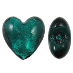 Silver Foil Lampwork Beads, Heart, green, 28x26x18mm, Hole:Approx 2.5mm, 100PCs/Bag, Sold By Bag