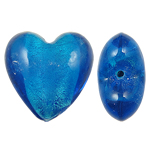 Perles murano feuille d'argent, chalumeau, coeur, bleu, 28x26x18mm, Trou:Environ 2.5mm, 100PC/sac, Vendu par sac