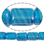 Abalorios de Cristal de Murano con Interior Trenzado, Rectángular, azul, 12x15x8mm, agujero:aproximado 2mm, longitud 18.5 Inch, 5Strandsfilamento/Bolsa, Vendido por Bolsa