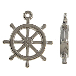 Copper Coated Plastic Pendant, Ship Wheel, platinum color plated, nautical pattern, nickel, lead & cadmium free, 27x30x5mm, Hole:Approx 1.5mm, 5Bags/Lot, Sold By Lot