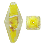 Abalorios de Cristal de Murano con Plata, Bicono, arena dorada y lámina de plata, amarillo, 26x12mm, agujero:aproximado 1.5mm, 100PCs/Bolsa, Vendido por Bolsa