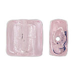 Perles murano feuille d'argent, chalumeau, cadre, rose, 20x20mm, Trou:Environ 1.5mm, 100PC/sac, Vendu par sac
