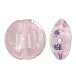Perles murano feuille d'argent, chalumeau, pièce de monnaie, rose, 20x9mm, Trou:Environ 2mm, 100PC/sac, Vendu par sac