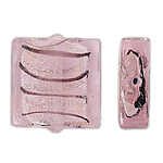 Silver Foil Lampwork Beads, Square, pink, 20x6mm, Hole:Approx 2mm, 100PCs/Bag, Sold By Bag
