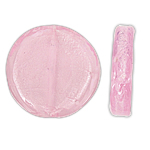 Perles murano feuille d'argent, chalumeau, pièce de monnaie, rose, 28x7mm, Trou:Environ 1.5mm, 100PC/sac, Vendu par sac