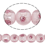 Perles murano feuille d'argent, chalumeau, Rond, rose, 12mm, Trou:Environ 0.5mm, 100PC/sac, Vendu par sac