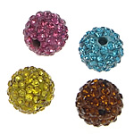 Strass Ton befestigte Perlen, Lehm pflastern, rund, mit 46 Stück Strass, gemischte Farben, 8mm, Bohrung:ca. 2mm, 20PCs/Tasche, verkauft von Tasche