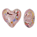 Perles murano feuille d'argent, chalumeau, coeur, rose, 20x20x13mm, Trou:Environ 2mm, 100PC/sac, Vendu par sac