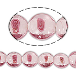 Stříbrná fólie Lampwork korálky, Vinuté, Flat Round, růžový, 15x8mm, Otvor:Cca 1.5mm, 100PC/Bag, Prodáno By Bag