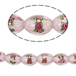 Perles murano feuille d'argent, chalumeau, ovale, rose, 11x16mm, Trou:Environ 0.5mm, 100PC/sac, Vendu par sac