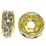 Rhinestone Spacers, Brass, Rondelle, gold color plated, with rhinestone, nickel, lead & cadmium free, 6x6x2.80mm, Hole:Approx 1.5mm, 500PCs/Bag, Sold By Bag