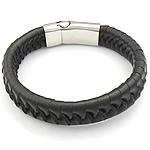 Men Bracelet Cowhide stainless steel magnetic clasp black 14mm Sold Per Approx 8.5 Inch Strand