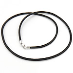 Fashion halskæde ledning, Silke, sterling sølv karabinlås, sort, 2mm, Længde 18.5 inch, 10Strands/Lot, Solgt af Lot