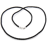 Fashion Halsband Cord, Nylontråd, sterlingsilver fjäder ring spänne, svart, 2mm, Längd 18 inch, 10Strands/Lot, Säljs av Lot