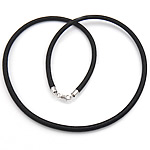 Fashion Halsband Cord, Gummi, sterlingsilver Karbinlås, svart, 3.50mm, Längd 18.5 inch, 10Strands/Lot, Säljs av Lot