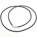 Fashion Halsband Cord, Kohud, sterlingsilver fjäder ring spänne, svart, 1.50mm, Längd 18 inch, 10Strands/Lot, Säljs av Lot