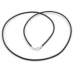 Fashion Necklace Cord, Cowhide, sterling silver spring ring clasp, coffee color, 1.50mm, Length:16 Inch, 10Strands/Lot, Sold By Lot