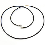 Fashion Halsband Cord, Gummi, sterlingsilver fjäder ring spänne, svart, 1.50mm, Längd 16 inch, 10Strands/Lot, Säljs av Lot