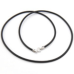 Fashion Necklace Cord, Rubber, sterling silver spring ring clasp, black, 2mm, Length:16 Inch, 10Strands/Lot, Sold By Lot